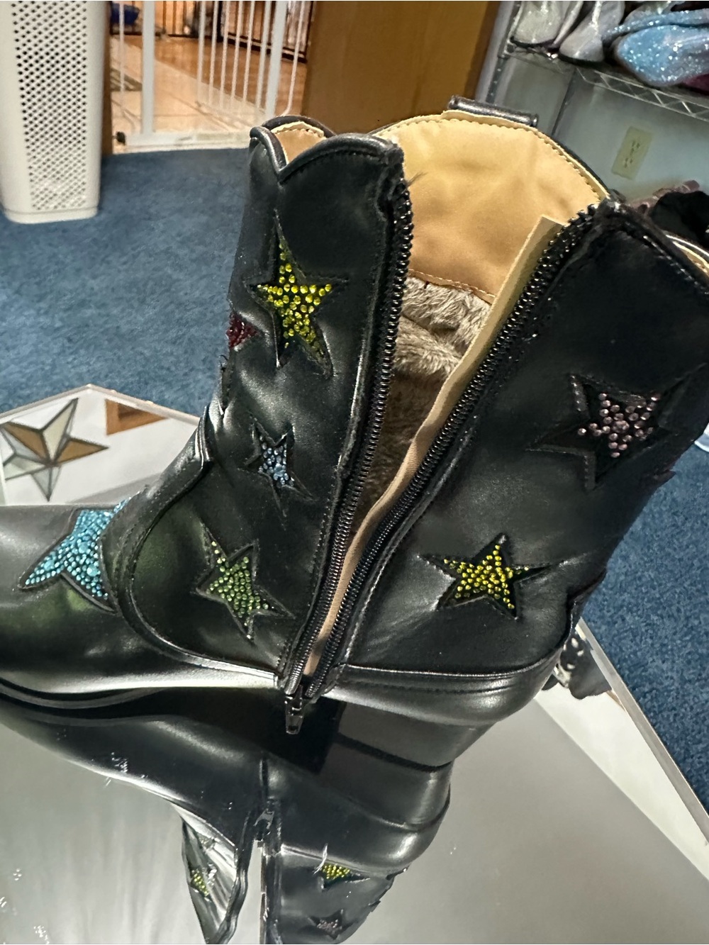 Betsey Johnson style FJ shoes custom made black Leather Star-Embellished - Picture 5 of 9